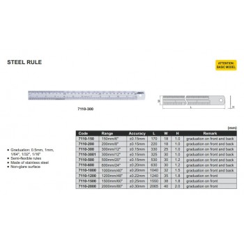 7110-3001 | INSIZE LINIAAL RVS MAATLAT 300 MM [30x1.0 MM]